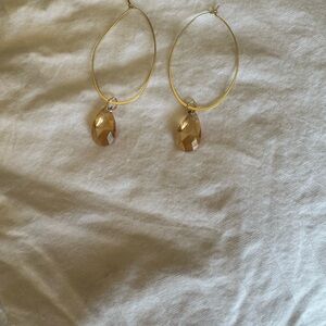 Gold Minimalist Hoop Earrings with Bead Charm